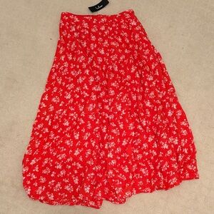 Lulu's Red Floral Maxi Skirt